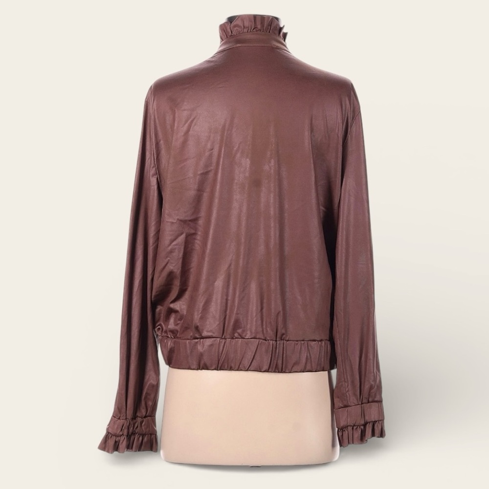 Jeff Gallano Paris Brown Ruffle Zip Jacket Y2K Made in France Size 1 Size Medium - Picture 3 of 6